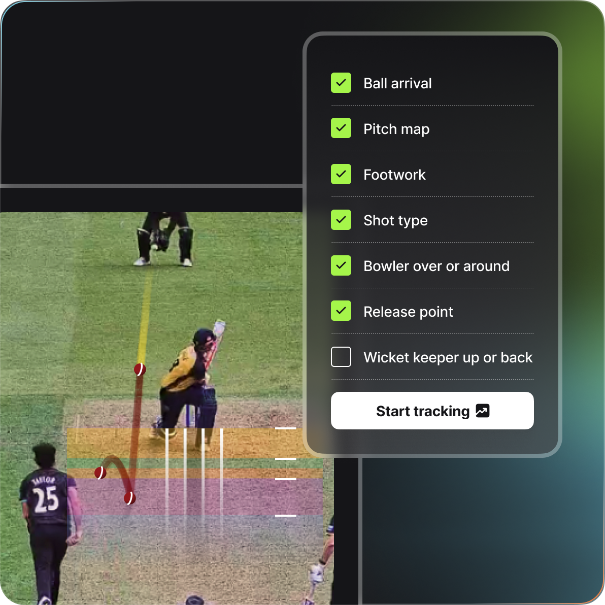 NV Play UX example showing ability to track ball arrival, pitch map, footwork, and more.