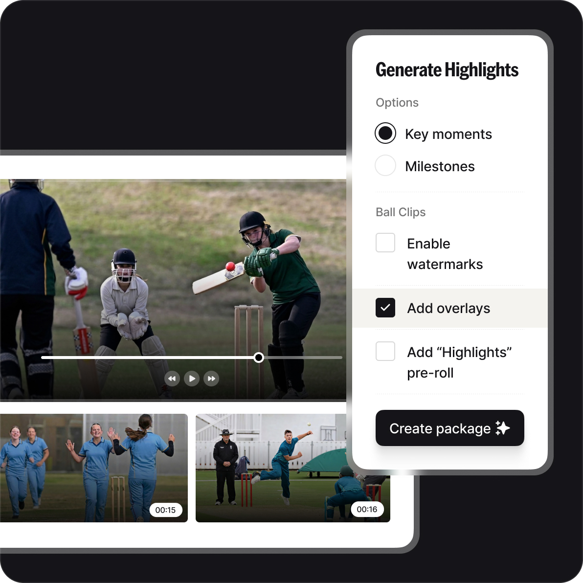 NV Play UI showing simple highlights generation for schools and academies
