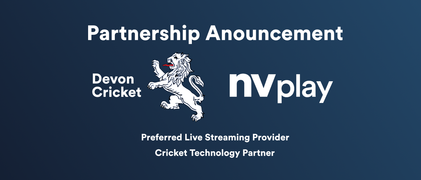 Navy tile announcing partnership between Devon Cricket and NV Play